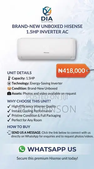 Brand-New Unboxed Hisense 1.5hp Inverter AC ​