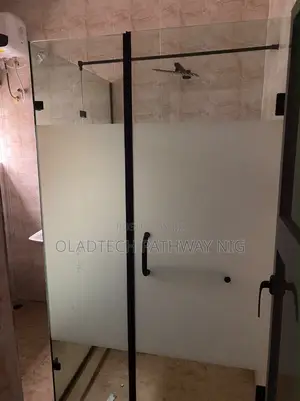 Glass Shower Cubicle (L Shape and Wall to Wall Black Accessories)