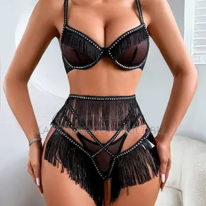 Sexy Black Fringe Lingerie Set