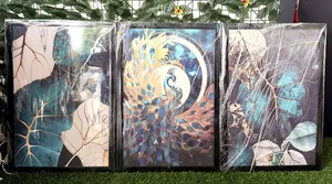 3-in-1 Peacock Canvas Wall Frame – Luxury Modern Wall Art (Framed)
