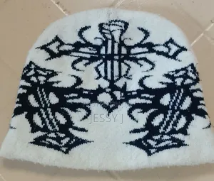 Off White Skull Beanie/ Black Gothic Design