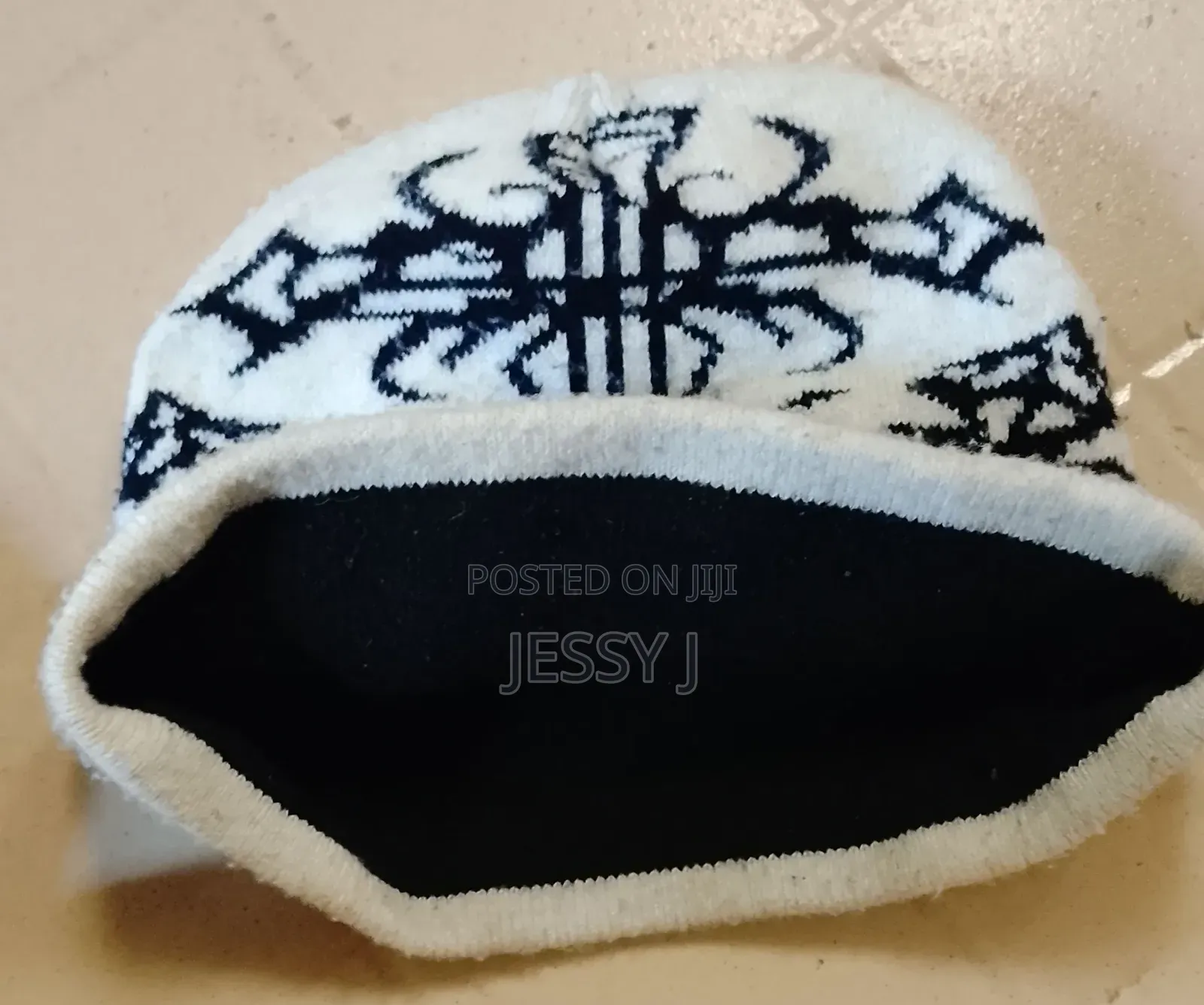 Off White Skull Beanie/ Black Gothic Design