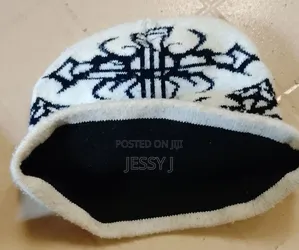 Off White Skull Beanie/ Black Gothic Design