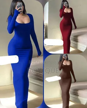 Elegant Square-Neck Long-Sleeve Bodycon Maxi Dress