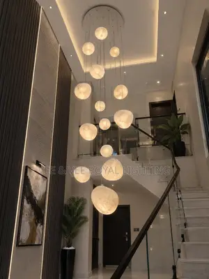 Luxury 12-Light Frosted Stone Chandelier – For Void, Staircase, Duplex