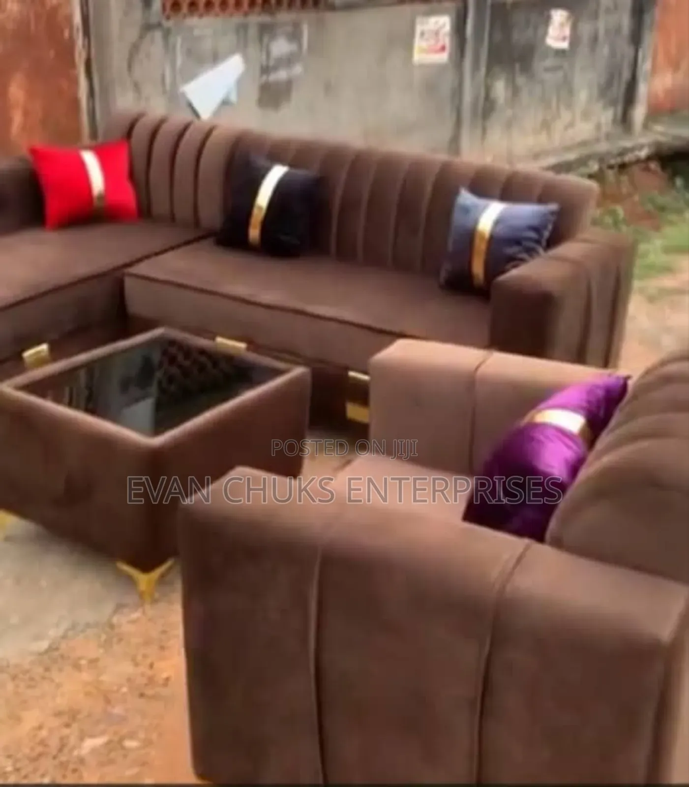Brown Color Quality L Shape Sofa and Table