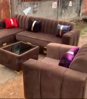 Brown Color Quality L Shape Sofa and Table