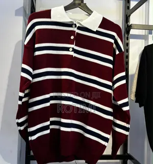 Classic Striped Knit Polo Top 