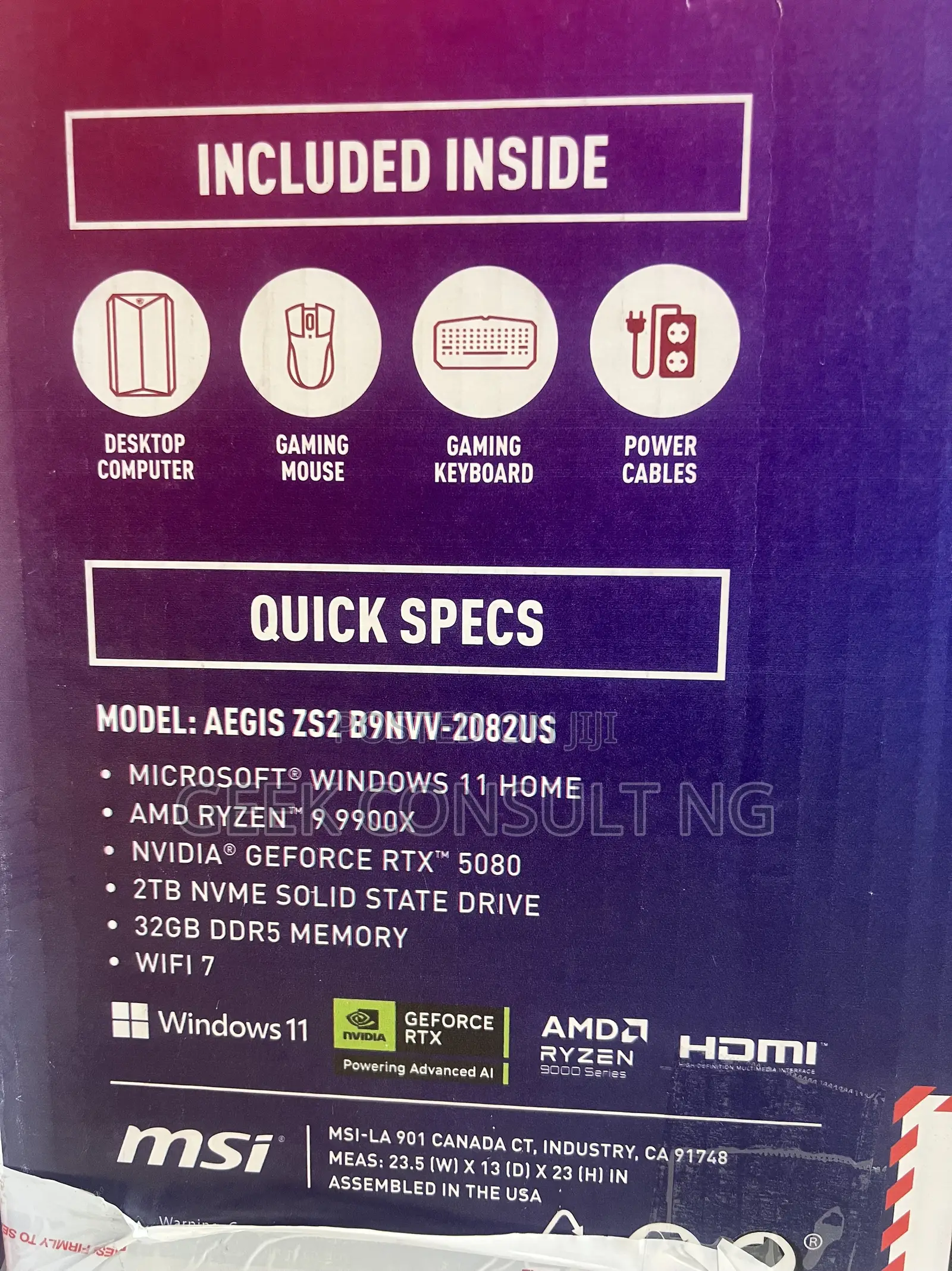 New Desktop Computer MSI Aegis X3 32GB AMD Ryzen 9 SSD 2T