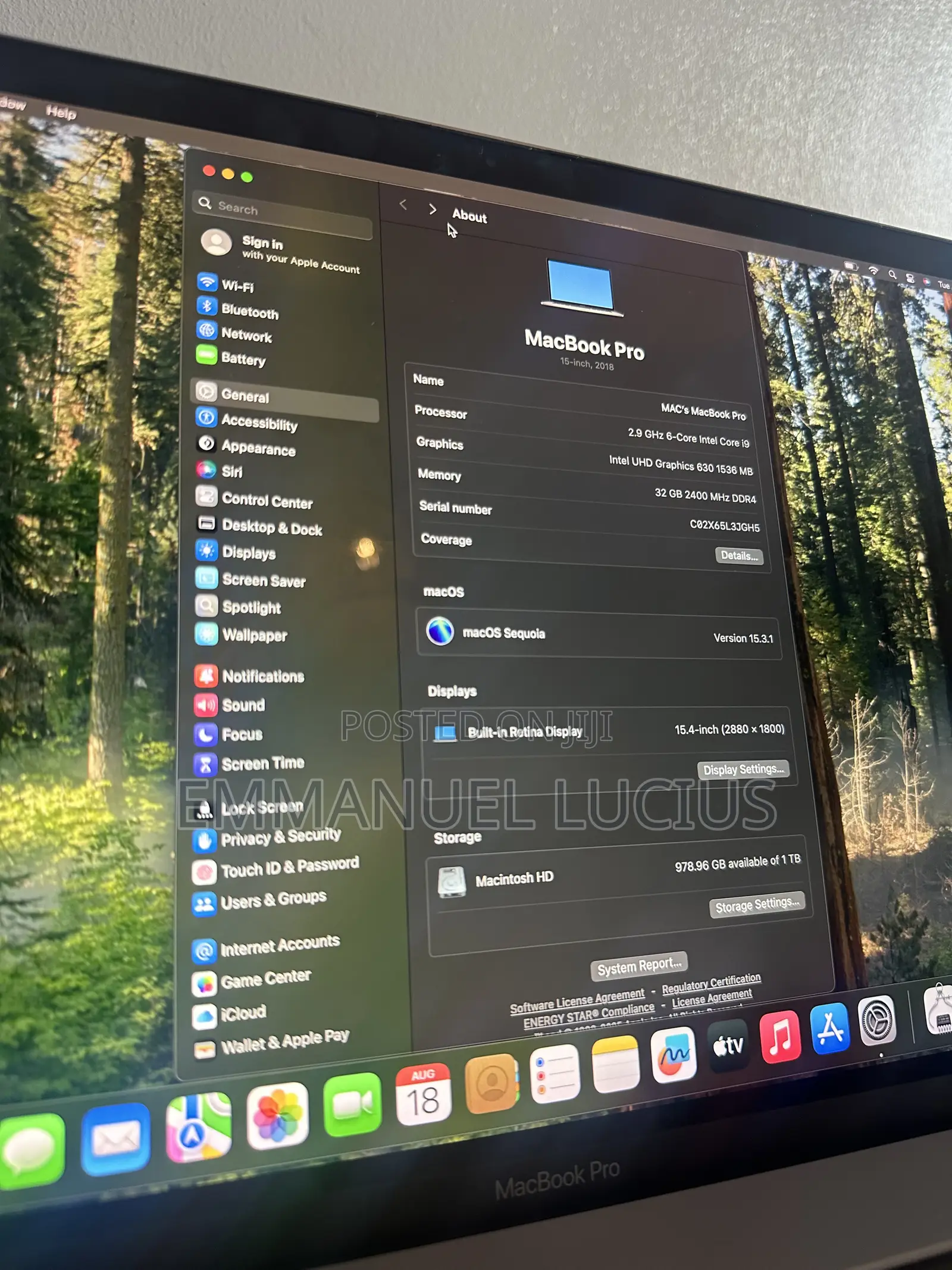 Laptop Apple MacBook Pro 2018 32GB Intel Core i9 SSD 1T