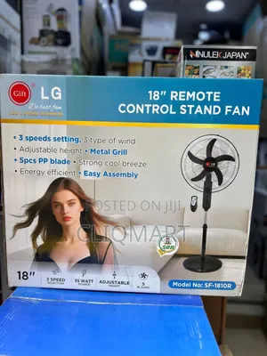 18" Standing Fan With Remote Control – Adjustable Height, 5 Blades