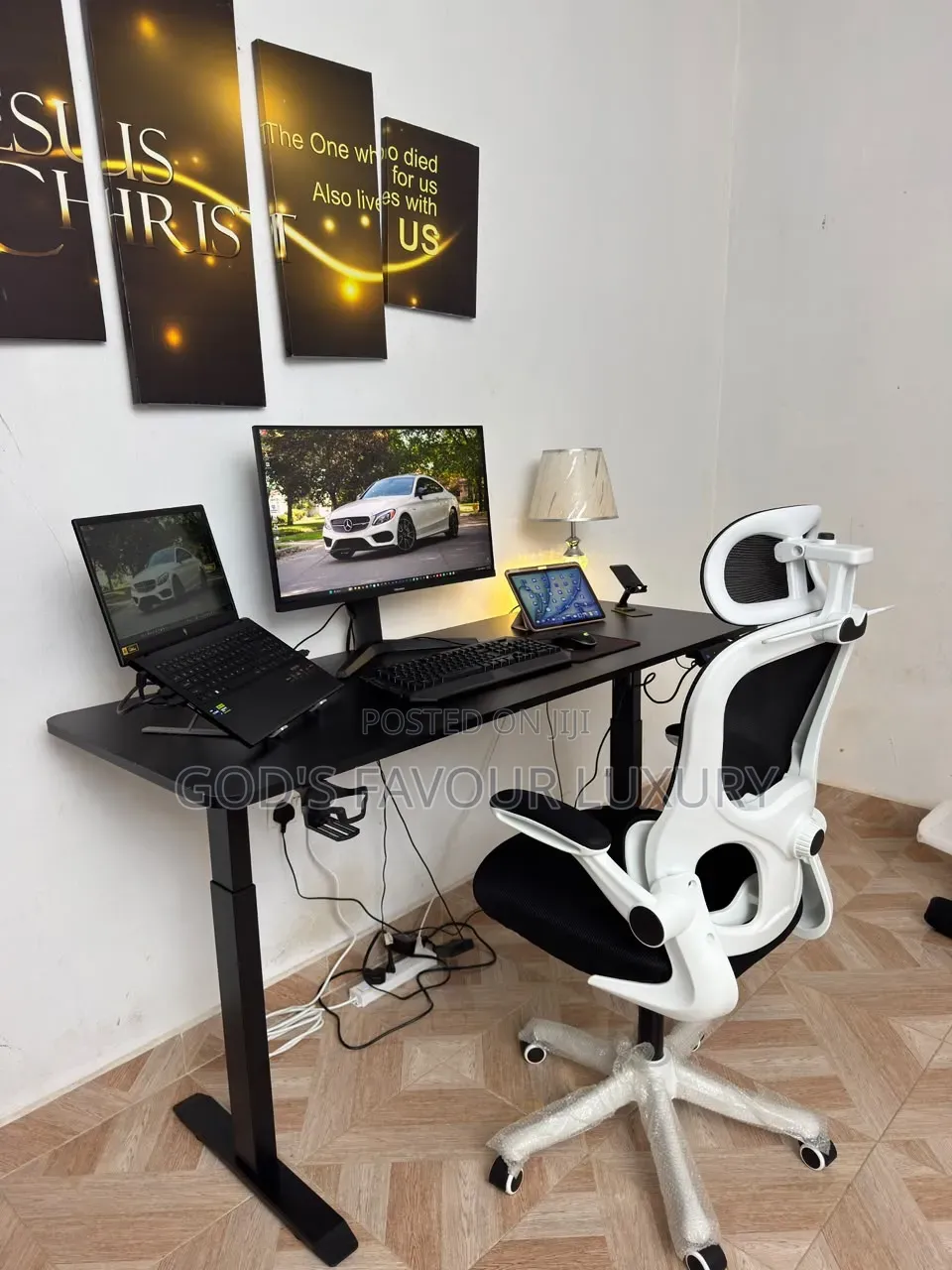 Electric Adjustable Height Desk and Ergonomic Chair