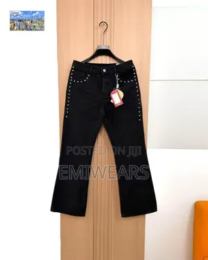 Black Pearl-Studded Flared Jeans