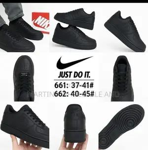 All-Black Nike Air Force 1 Low-Top Sneakers Featuring Classic Perforat