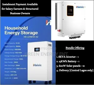 Bundle: Haisic 8KVA Inverter + 15KWh Battery + 600W Solar Panels (X12)