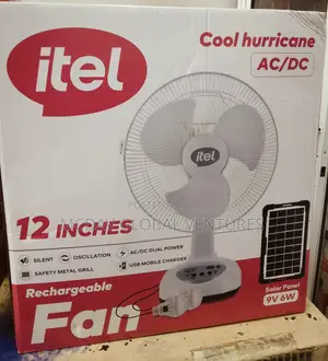 12 Inches Itel Cool Hurricane AC/DC Rechargeable Table Solar Fan