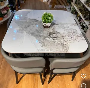 4-Seater Modern Dining Set With Square Grey-and-White Marble Top