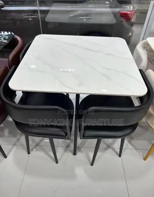 4-Seater Modern Dining Set With Square Grey-and-White Marble Top