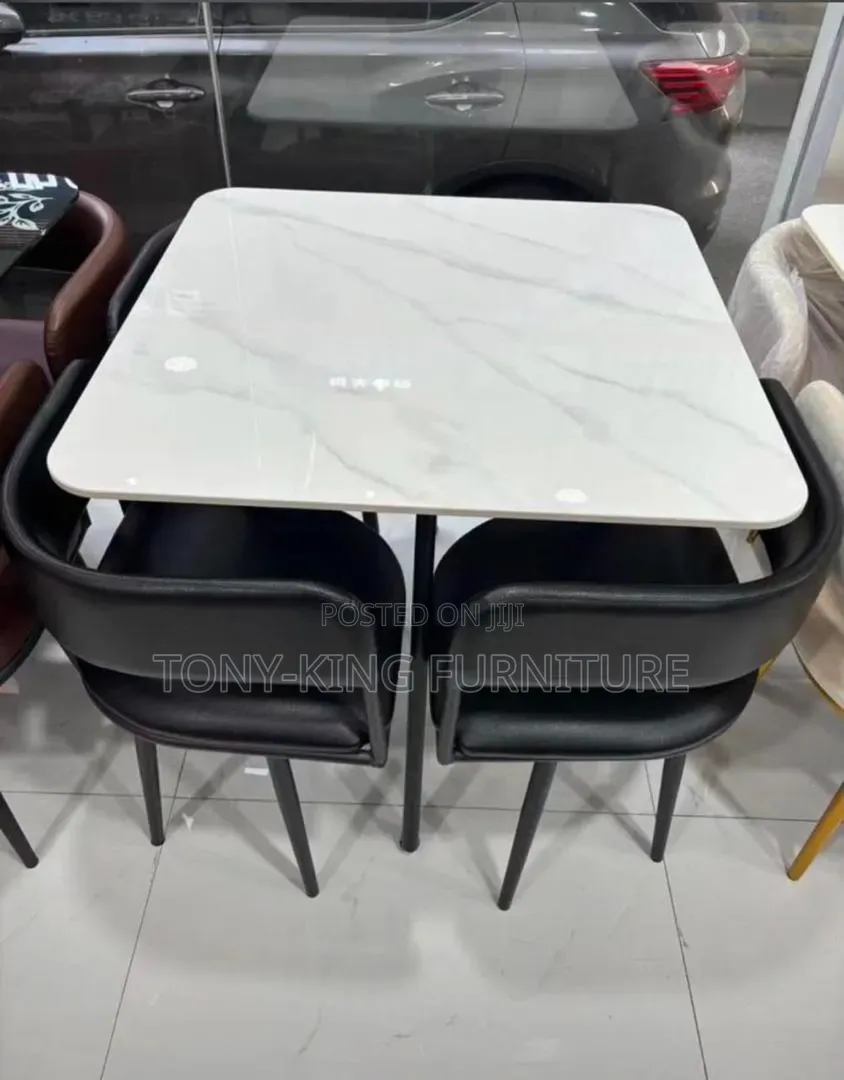 4-Seater Modern Dining Set With Square Grey-and-White Marble Top