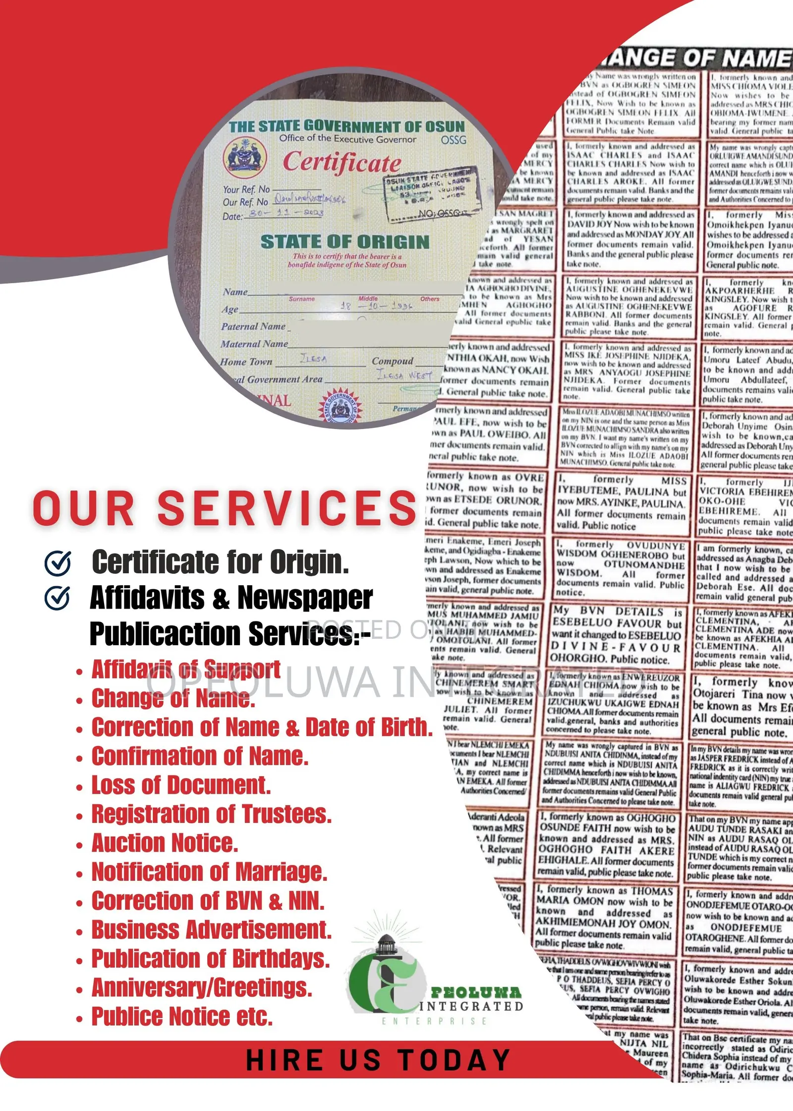 Affidavits | Newspaper Publications | Other Services