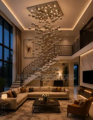 High Ceiling Living Room, Void, Staircase Chandelier