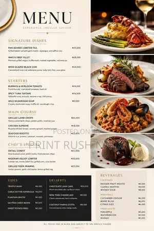 Restaurant Menu Printing in Lekki | Custom Menu Cards & Table Menus