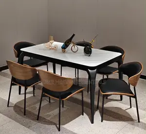 Italian Formica Rock Slab Six Seaters Dining Table Set