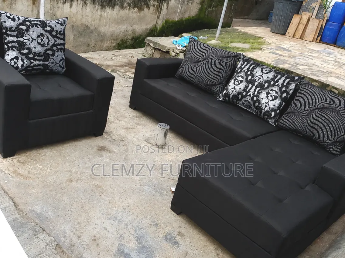 Black Color L Shape Sofas With a Single Seater