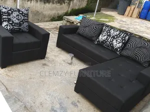 Black Color L Shape Sofas With a Single Seater