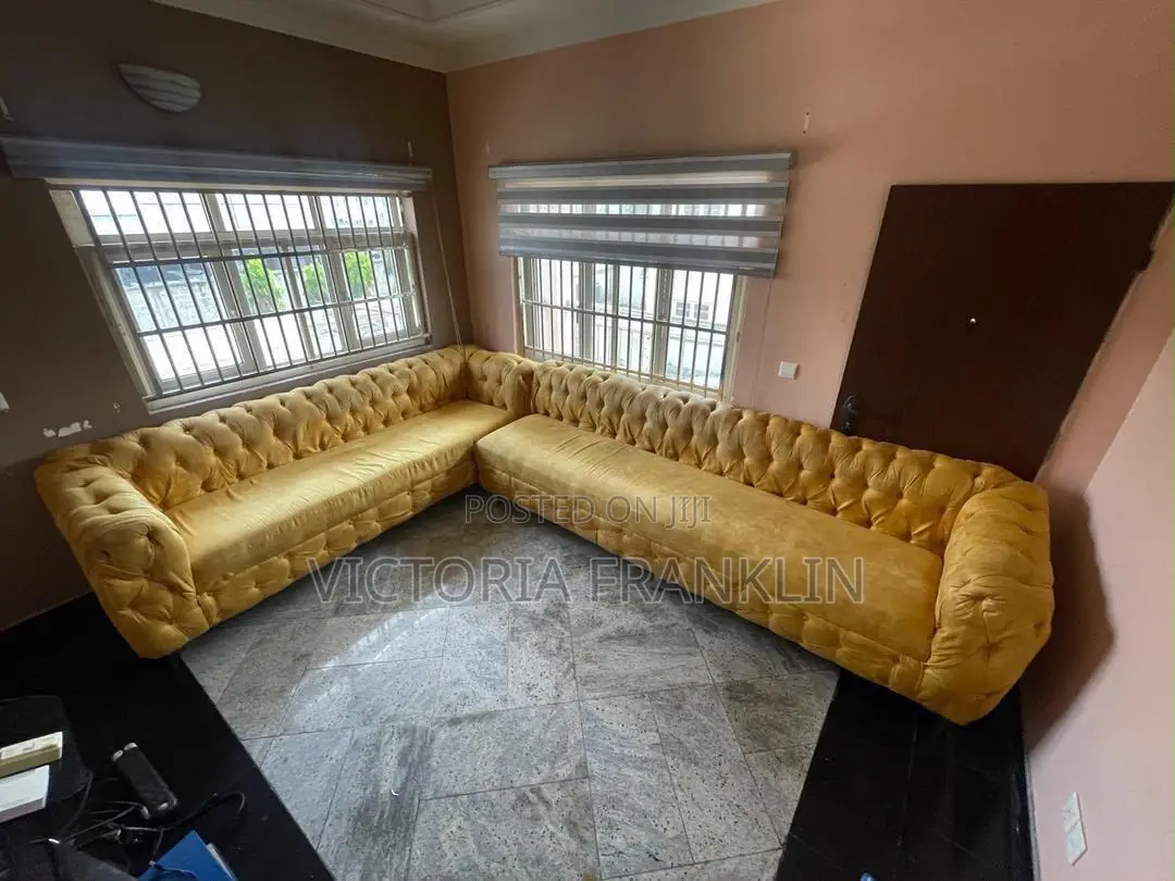 Living Room Gold L- Shaped Sofa