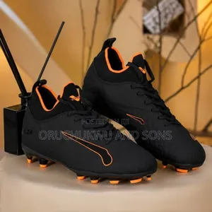 Unisex Firm Ground Football Cleats / Soccer Boots – Black Orange