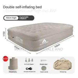 Raised Self-Inflating/Automatic Air Bed With a Flocked Suede-Like Top