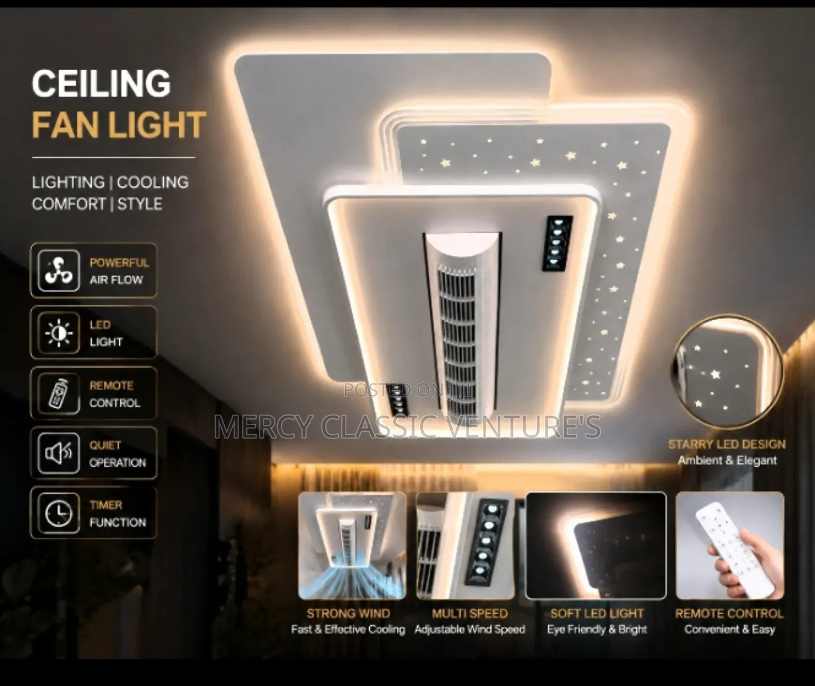 Modern Bluetooth LED Ceiling Luxury Fan Light