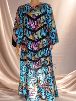 Elegant Multicolor Ankara Bubu Gown With Black Sequin Chevron – RTW