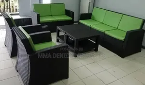 7 Seater Modern Rattan Sofa Set – Black Green