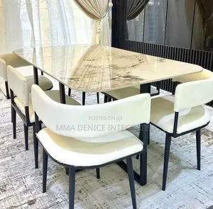 Seater Modern Dining Set With Marble Top – White Black