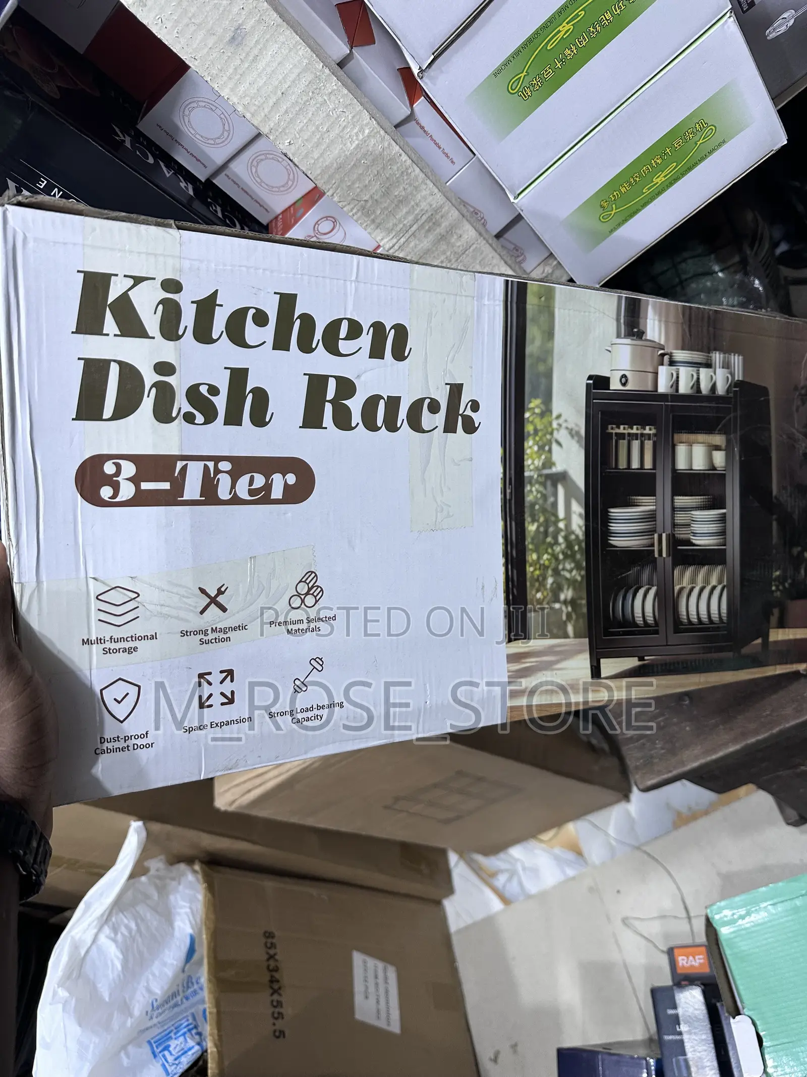 3-Tier Kitchen Dish Rack With Dust-Proof Cabinet