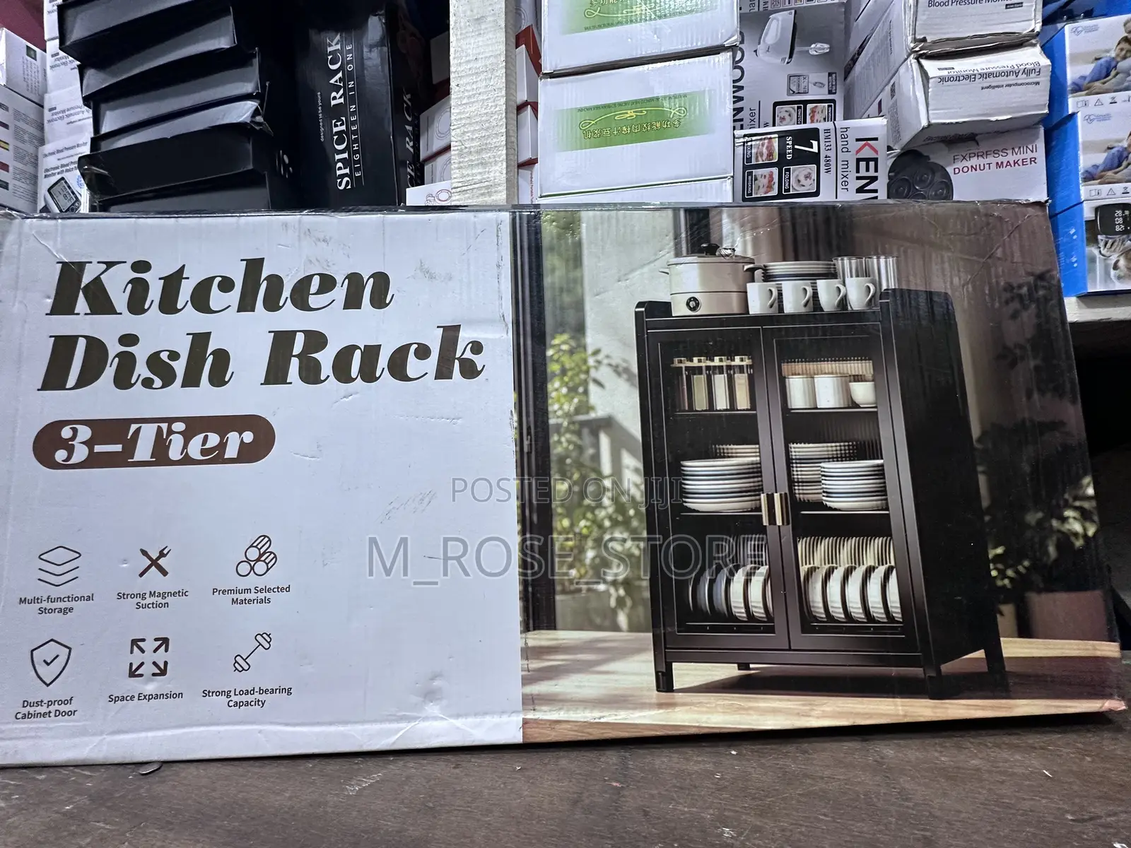 3-Tier Kitchen Dish Rack With Dust-Proof Cabinet