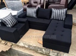 Beautiful Black Colour Lshape Sofas and a Single Seater With Pillows