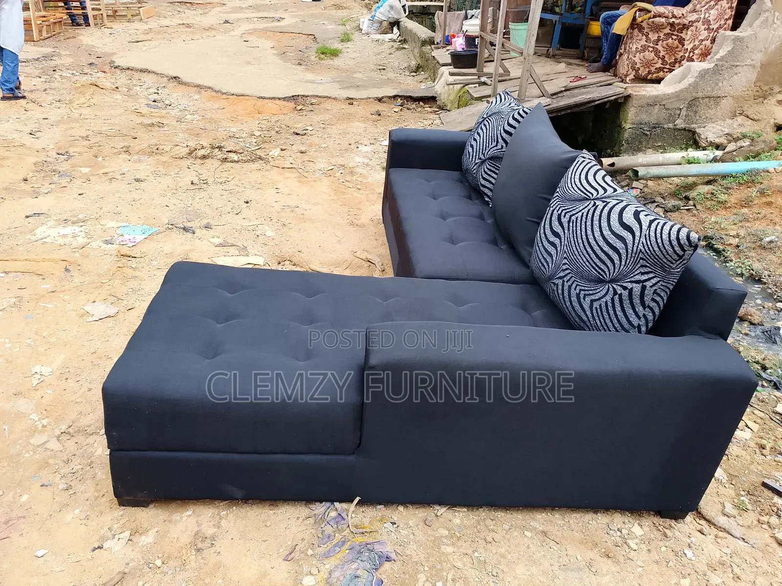 Black Fabric L Shape Sofas