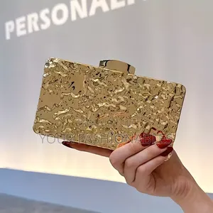 GoldTextured Acrylic Box Clutch Purse