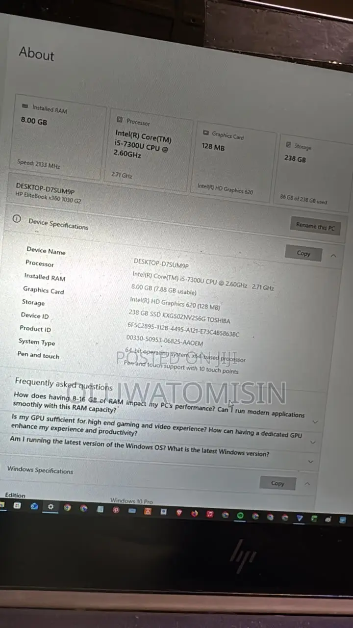 Laptop HP 8GB Intel Core i5 SSD 256GB