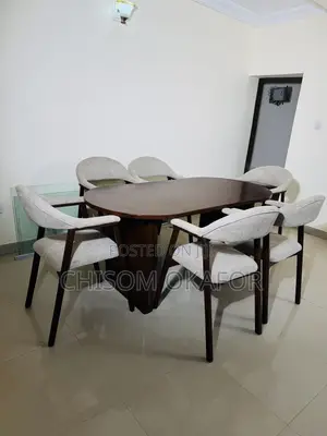 Elegant Modern 6-Seater Solid Wood Dining Set With Upholstered Chairs