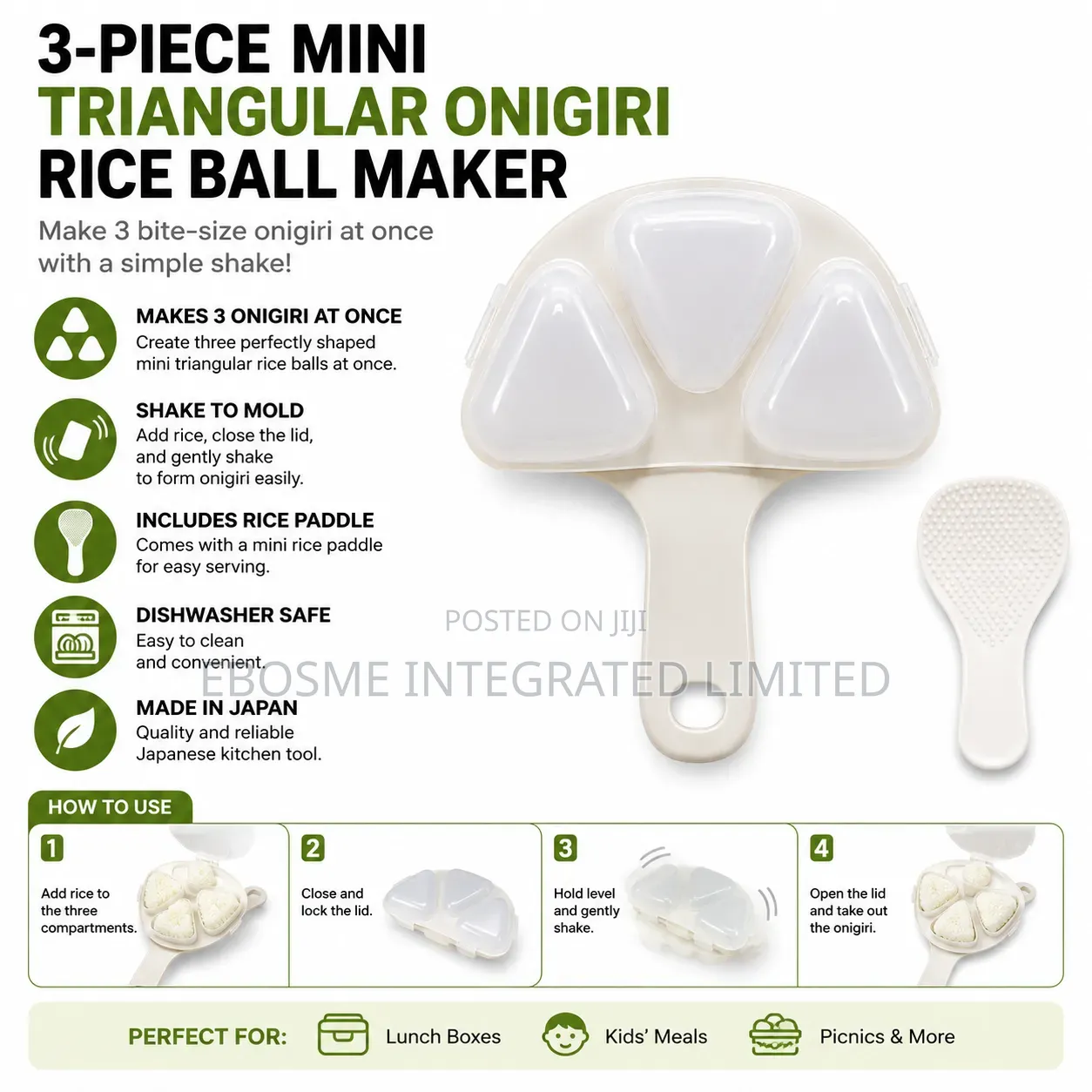 3-Piece Mini Triangular Onigiri Rice Ball Maker With Paddle