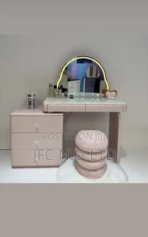 Elegant Pink Dressing Mirror and Console With Led Light