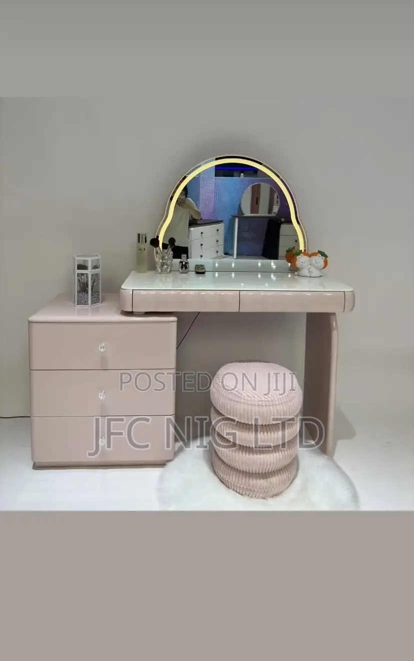 Elegant Pink Dressing Mirror and Console With Led Light