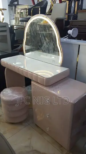 Elegant Pink Dressing Mirror and Console With Led Light