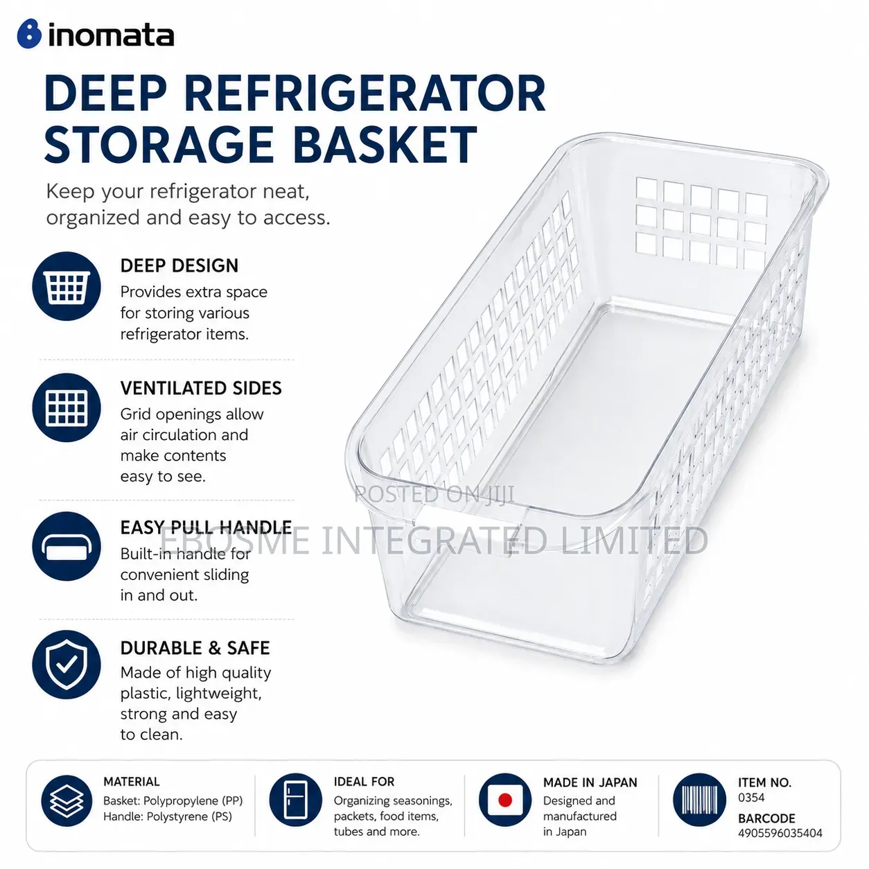 Inomata Deep Refrigerator Storage Organizer Basket