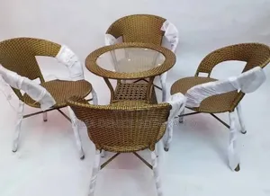 Seater Rattan Dining Set With Glass Table – Brown