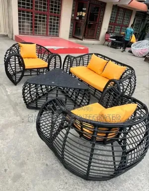 5 Seater Modern Rattan Sofa Set With Centre Table – Black Orange